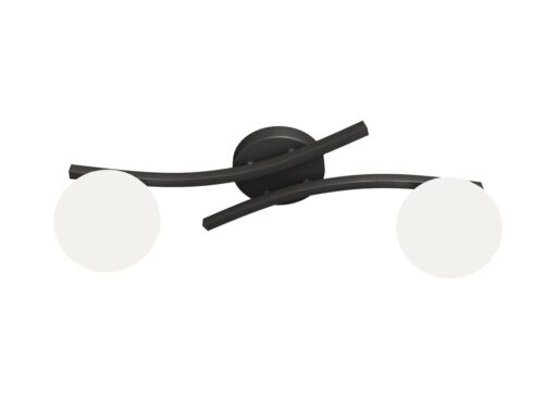 Plafondlamp Taamoro Zwart Ø15 cm met 2 witte glazen kappen en minimalistisch design