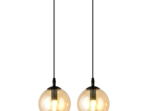 Hanglamp Fobin zwart met 2 amberkleurige glazen kappen, verstelbare hoogte, modern design Ø14 cm