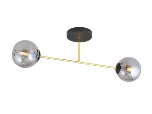 Plafondlamp Gekas zwart Ø14 cm met glasbollen en goudkleurige accenten, 2-armig ontwerp