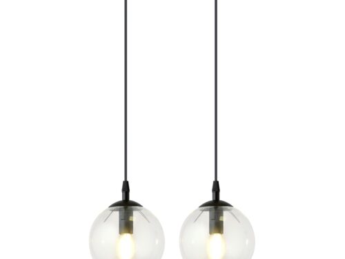 Hanglamp Loondero Zwart Ø14 cm met 2 transparante glazen bollen en verstelbare hoogte