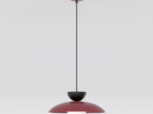 Hanglamp Hoonero Bordeaux Ø10 cm met bordeaux kap, zwart detail en witte glazen bol, Scandinavisch design