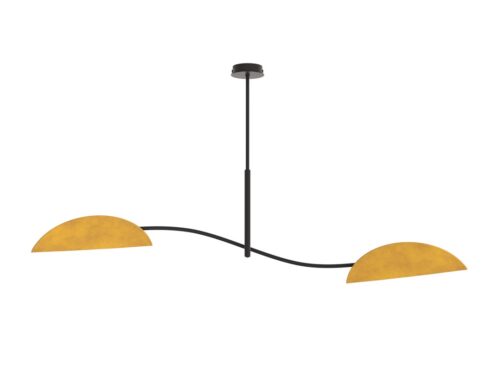 Plafondlamp Ceendir Zwart met zwarte stalen armatuur en twee oranje kappen, modern en sfeervol design