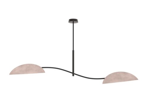 Plafondlamp Mientine Zwart met zwart staal en twee bladvormige grijze kappen