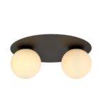 Plafondlamp Somas zwart Ø15 cm met twee witte glazen kappen en minimalistisch design