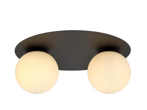 Plafondlamp Somas zwart Ø15 cm met twee witte glazen kappen en minimalistisch design