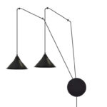 Hanglamp Zaustino Zwart met verstelbare snoeren, twee conische kappen en zwarte metalen afwerking