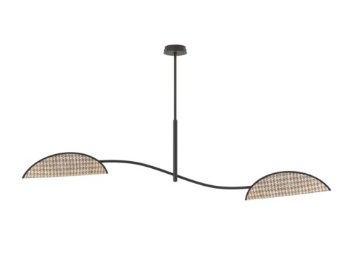 Plafondlamp Pielval Zwart met zwart staal en twee bruine lampenkappen, Japandi stijl
