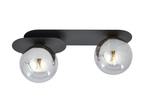Plafondlamp Lollello zwart Ø14 cm met 2 glazen bollen en moderne, compacte uitstraling