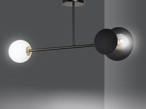 Plafondlamp Traastel zwart Ø15 cm met asymmetrische witte glazen kap en modern geometrisch design