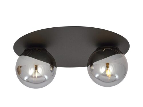 Plafondlamp Steldino zwart Ø14 cm met twee grafietglazen bollen en vlakke montage