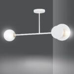 Plafondlamp Deissero wit Ø15 cm met moderne stalen arm en glazen bollen, 2 lichtpunten