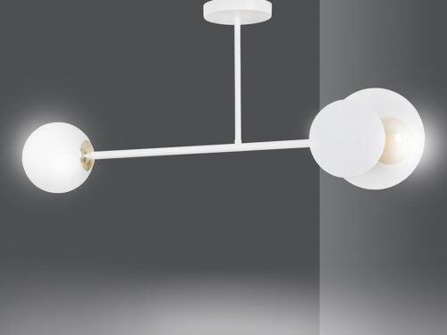 Plafondlamp Deissero wit Ø15 cm met moderne stalen arm en glazen bollen, 2 lichtpunten