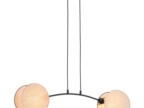 Hanglamp Lemino Zwart Ø20 cm met verstelbare hoogte en twee beige stoffen lampenkappen