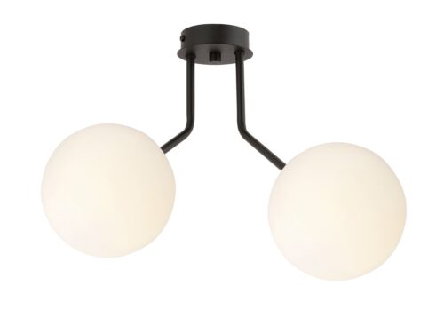 Plafondlamp Skarrea zwart Ø15 cm met twee witte glazen kappen en Scandinavisch design