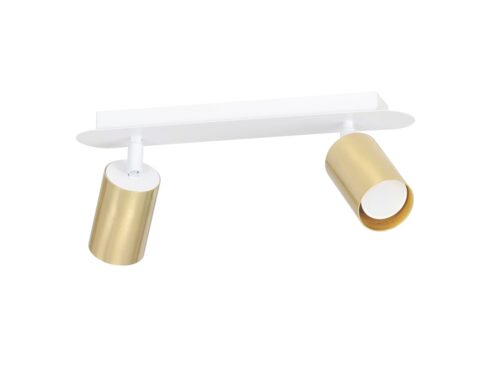 Plafondlamp Heillora Wit met twee verstelbare goudkleurige spots en strak wit ontwerp