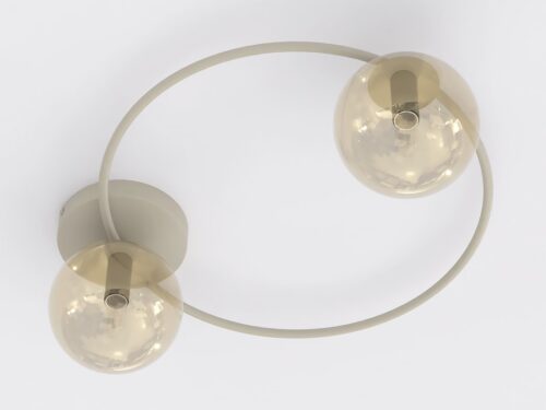 Plafondlamp Trirrane Beige Ø14 cm met cirkelvormig frame en twee amber glazen bollen
