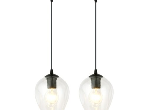 Hanglamp Grauntang Zwart Ø14 cm met 2 transparante glazen kappen en verstelbare hoogte