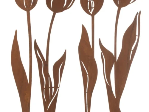 Kunstbloem Leku Metaal Bruin set van 4 met roestlook tulpen, hoge metalen tuinbloemen voor buitendecoratie
