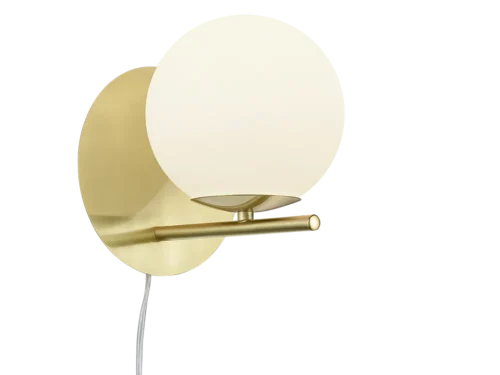 Wandlamp Fluder mat messing met witte glazen kap en ronde wandplaat, set van 3