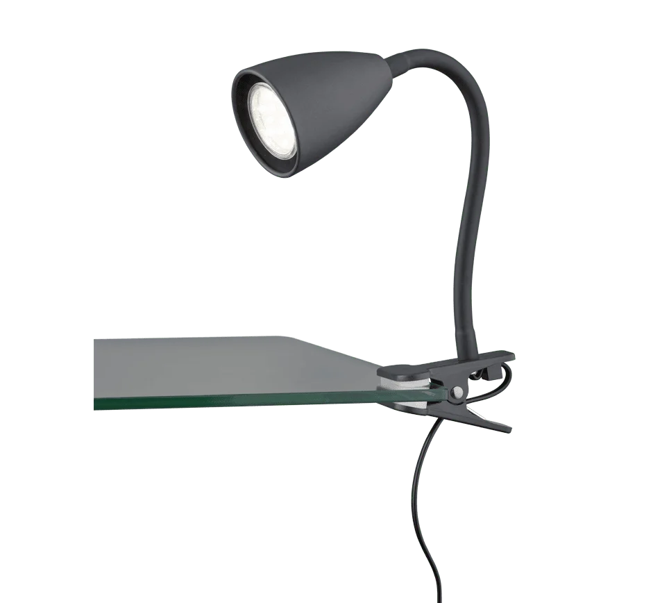 WANDA klemlamp mat zwart met flexibele arm en clip voor gericht licht op tafel of leeshoek