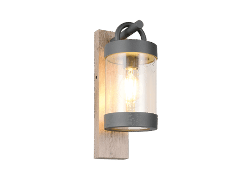 Binsond transparante wandlamp in houtlook en gegoten aluminium, moderne buitenlamp met cilindervorm