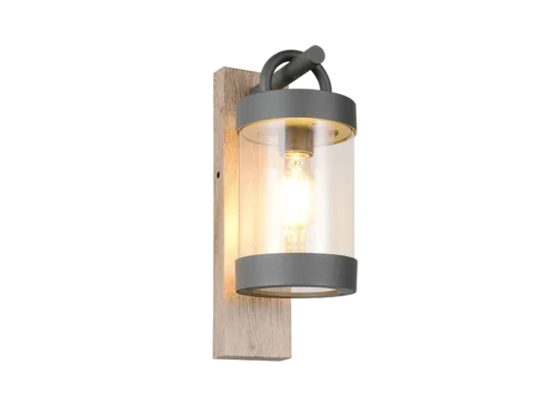 Binsond transparante wandlamp in houtlook en gegoten aluminium, moderne buitenlamp met cilindervorm