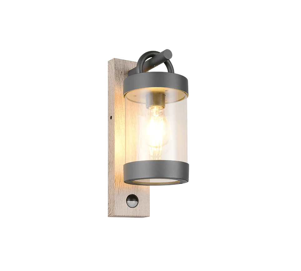 Sleinnel transparante wandlamp met bewegingssensor en houtimitatie-look, moderne buitenlamp in set van 3