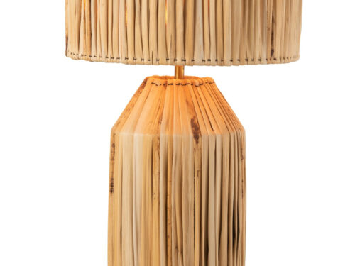Lamp Dieku Bananenblad, naturel tafellamp met geweven kap en slanke voet voor een warme, natuurlijke look