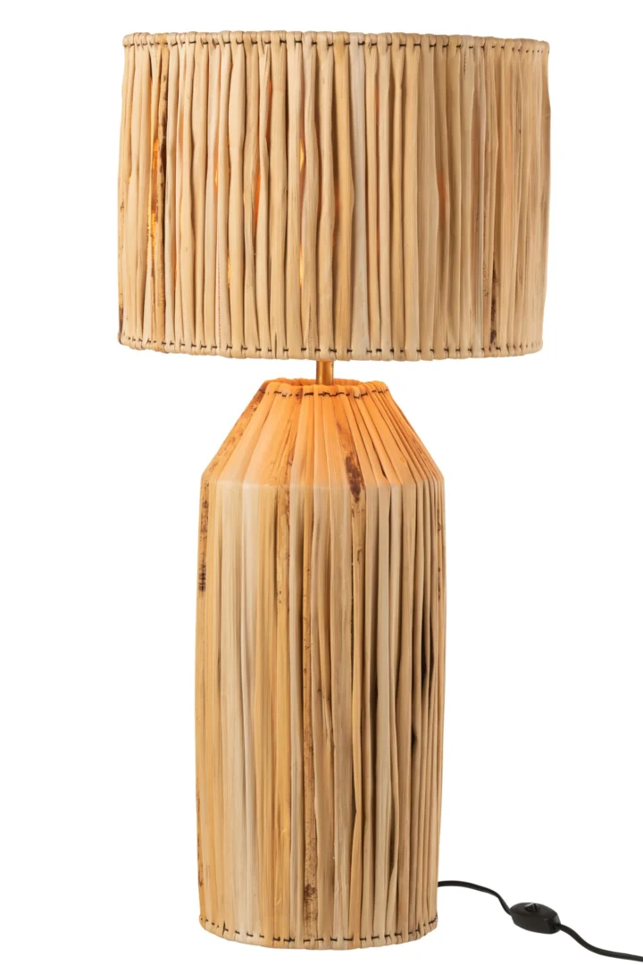 Lamp Dieku Bananenblad, naturel tafellamp met geweven kap en slanke voet voor een warme, natuurlijke look