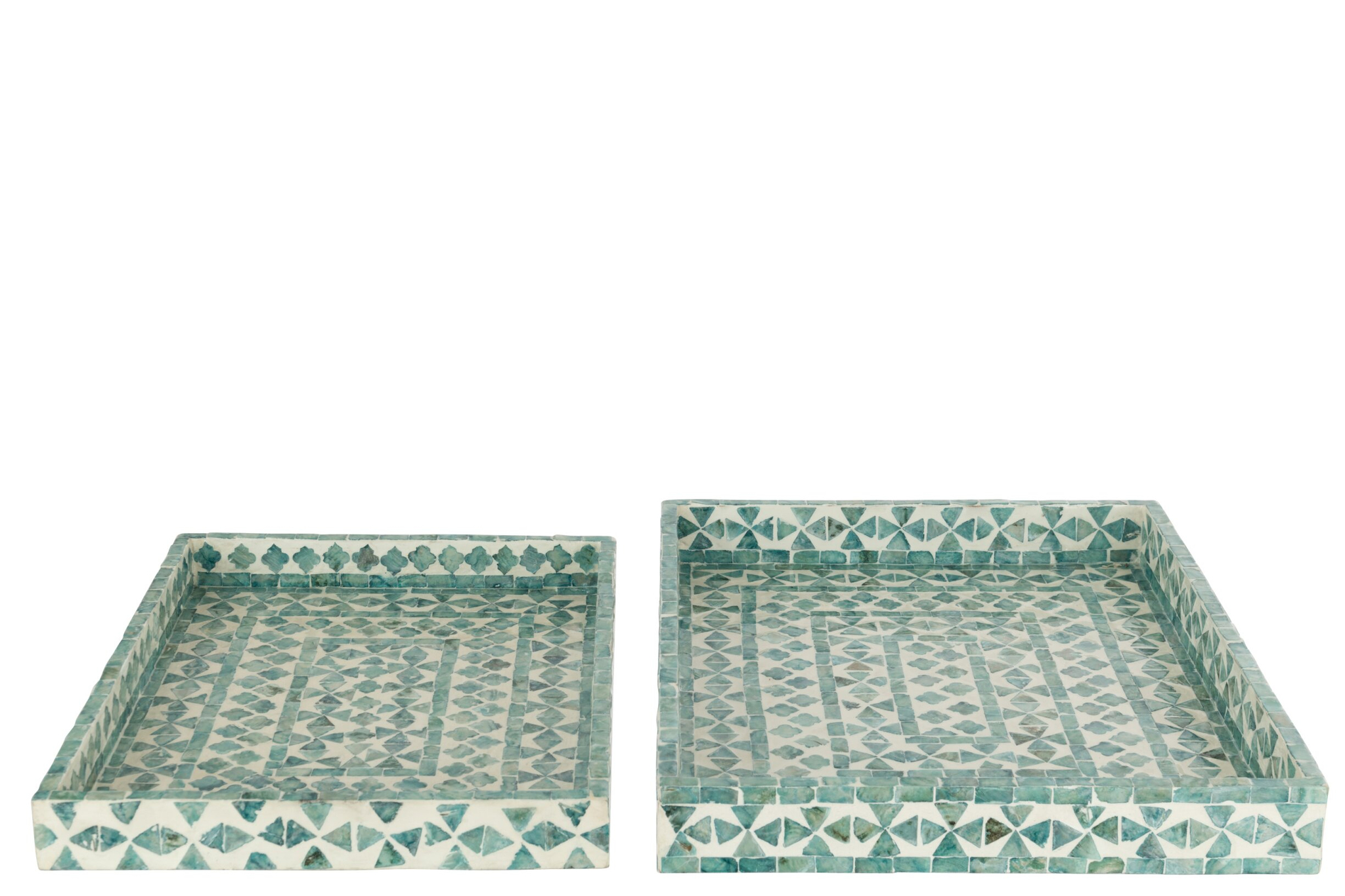 Set van 2 Sonderborg dienbladen in blauw papier-keramiek met mozaïekpatroon