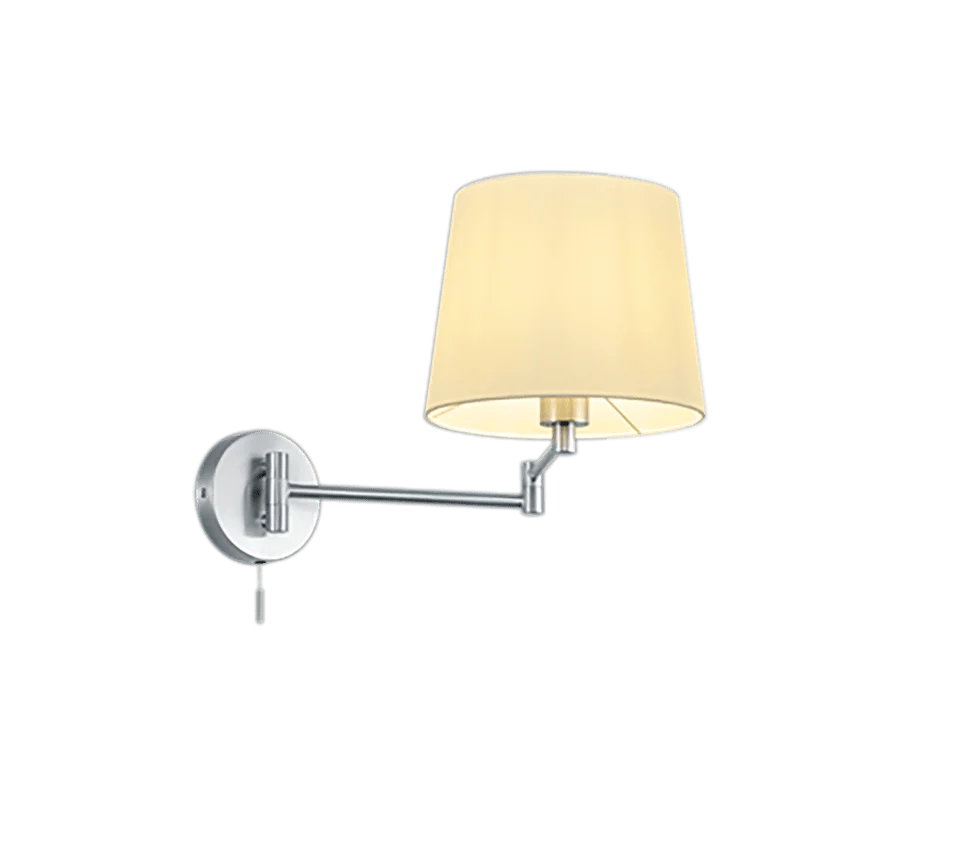 Wandlamp Paldik mat nikkel met witte kap en draaibare arm
