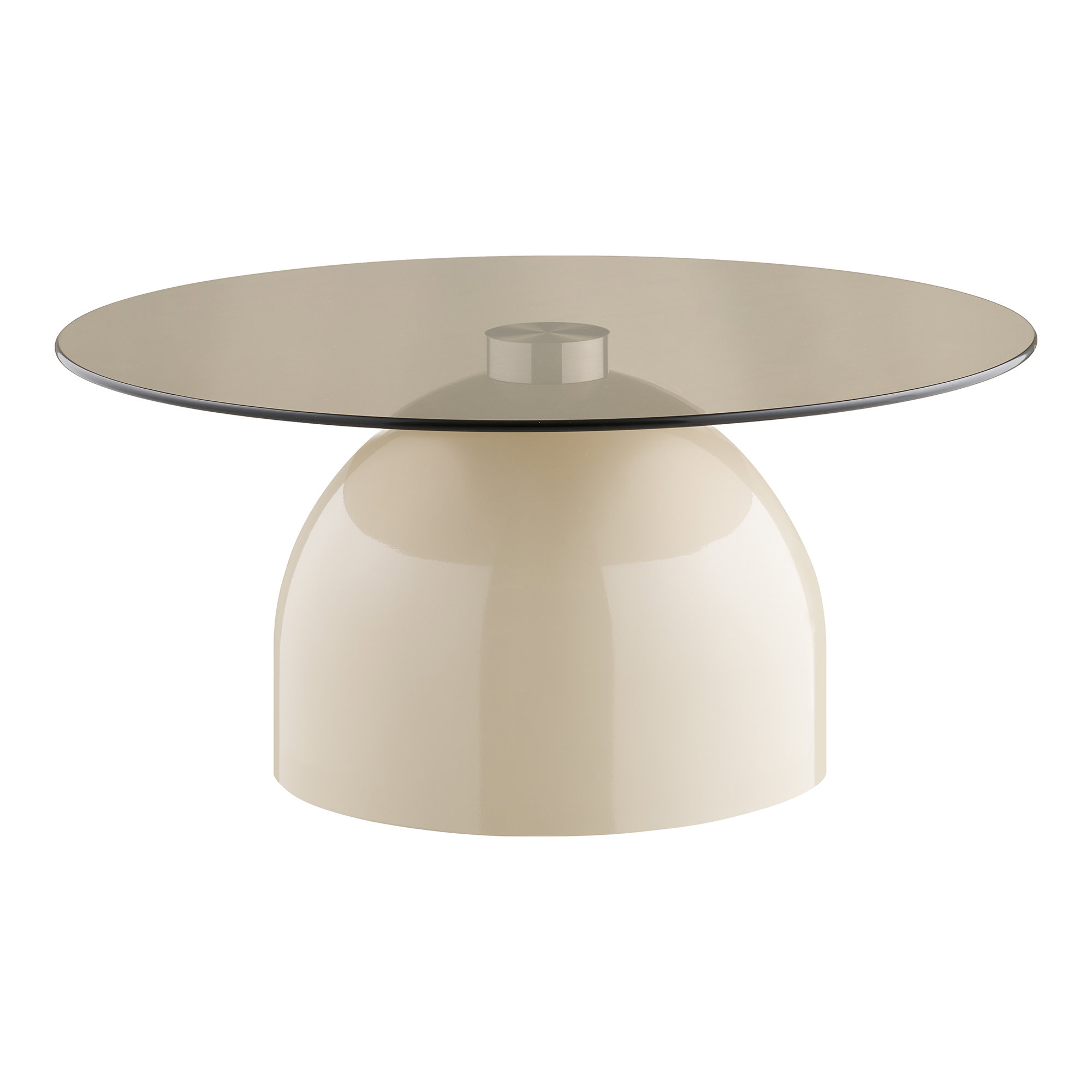 Salontafel Greinden metaal en glas, rond Ø70 cm, beige-grijs, modern en strak design