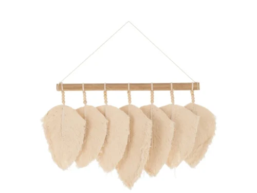 Decoratiehanger Broomang van naturel katoen met houten staaf en hangende bladeren