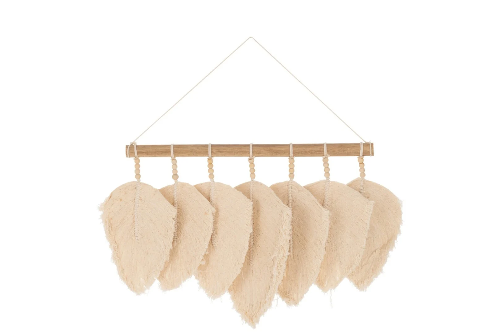 Decoratiehanger Broomang van naturel katoen met houten staaf en hangende bladeren