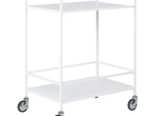 Barmeubel Liedak Wit met twee planken, wit frame en wielen voor een compacte, stijlvolle barwagen look