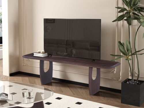 TV-meubel Caurden van mangohout 160 cm met warm, natuurlijk design en brede plank voor tv en accessoires