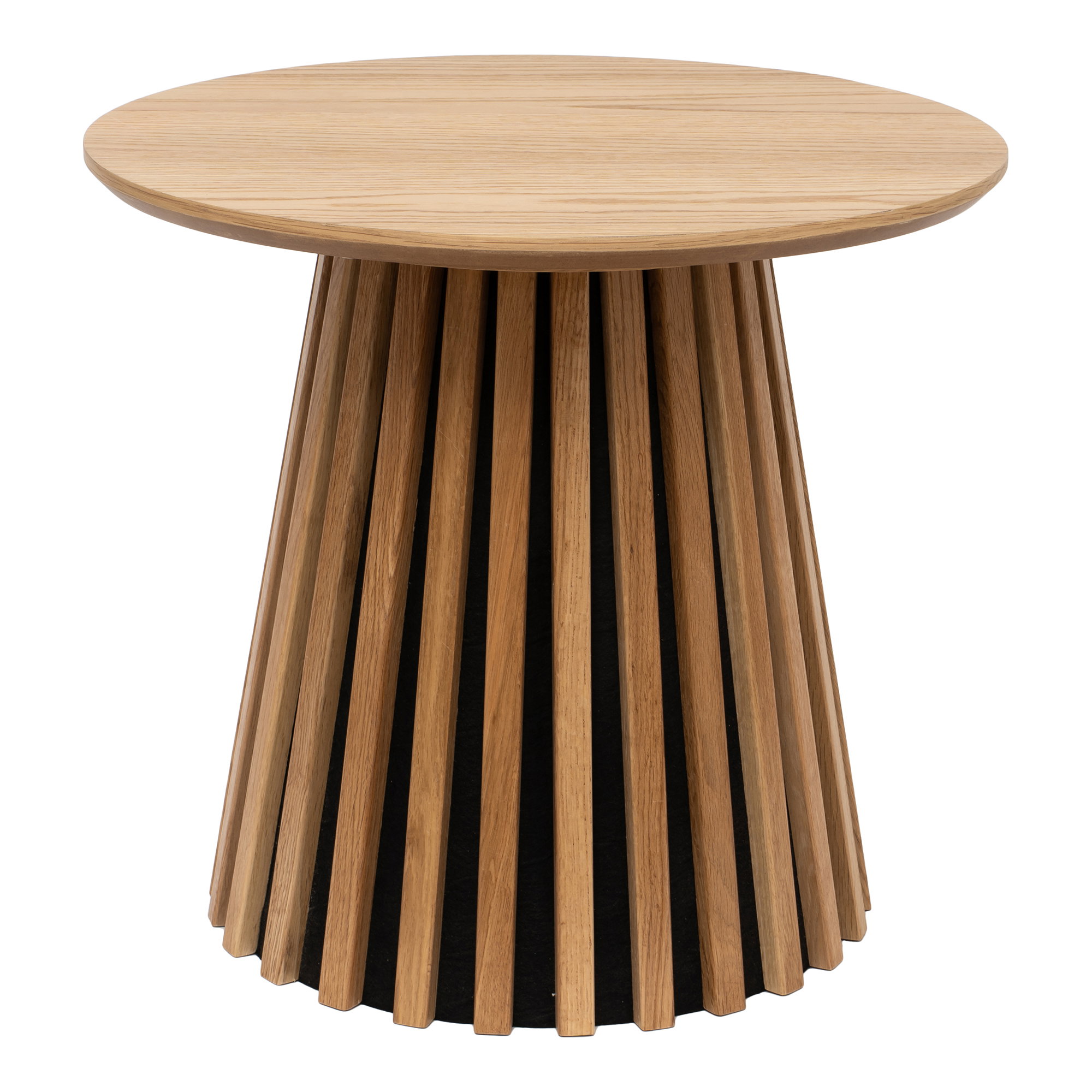 Bijzettafel Rensar MDF Ø50 cm in eikenlook, rond blad en lattenonderstel met warme natuurlijke uitstraling