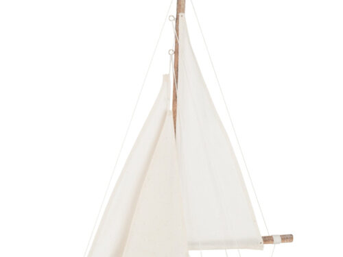 Modelschip Toonsi Albizia Naturel: naturel houten zeilboot met witte zeilen en slank decoratief design