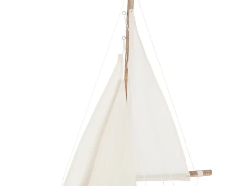Modelschip Toonsi Albizia Naturel: naturel houten zeilboot met witte zeilen en slank decoratief design