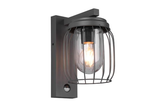 Wandlamp Ciedone antraciet met bewegingssensor, gegoten aluminium en helder glas, set van 3