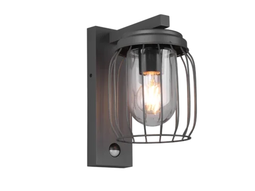 Wandlamp Ciedone antraciet met bewegingssensor, gegoten aluminium en helder glas, set van 3