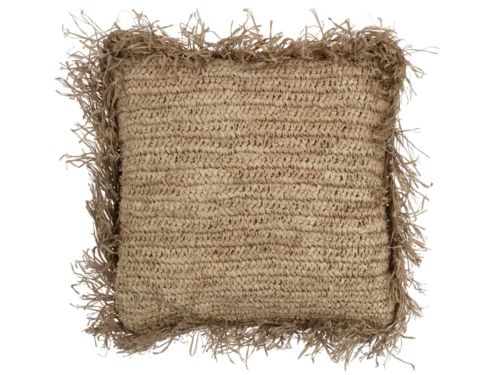 Kussen Skarmes Naturel 50x50 cm van 100% raffia met speelse franjes en natuurlijke uitstraling
