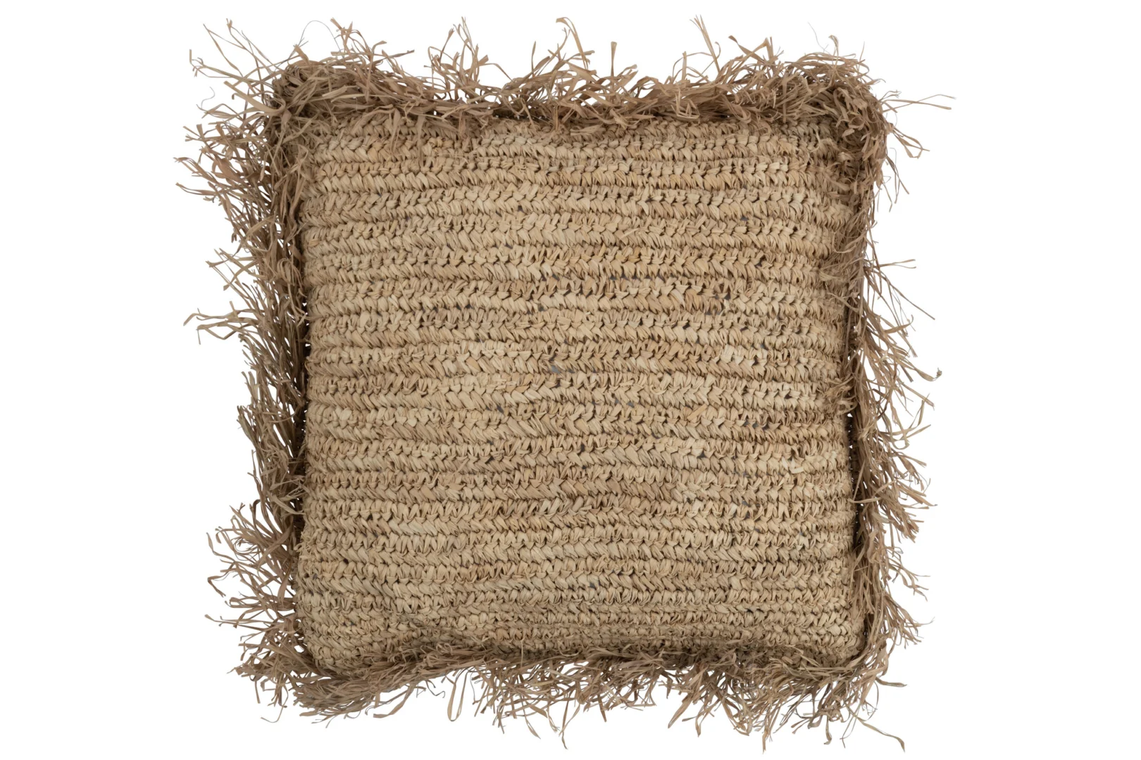 Kussen Skarmes Naturel 50x50 cm van 100% raffia met speelse franjes en natuurlijke uitstraling