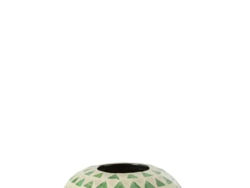 Vaas Paudona Bamboe Groen H22 cm met ronde vorm en groen-witte driehoekige schelpmotieftextuur