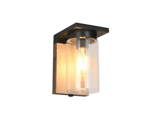 Wandlamp Pookena Transparant met helder glas, houtimitatie en warm licht voor buiten, set van 3