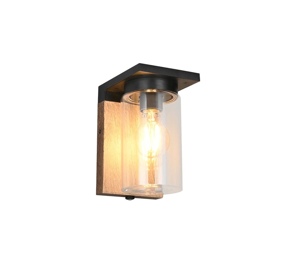 Wandlamp Pookena Transparant met helder glas, houtimitatie en warm licht voor buiten, set van 3