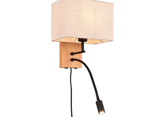 Wandlamp Goltas Wit set van 3 met natuurhout, witte textielen kap en flexibele leesarm