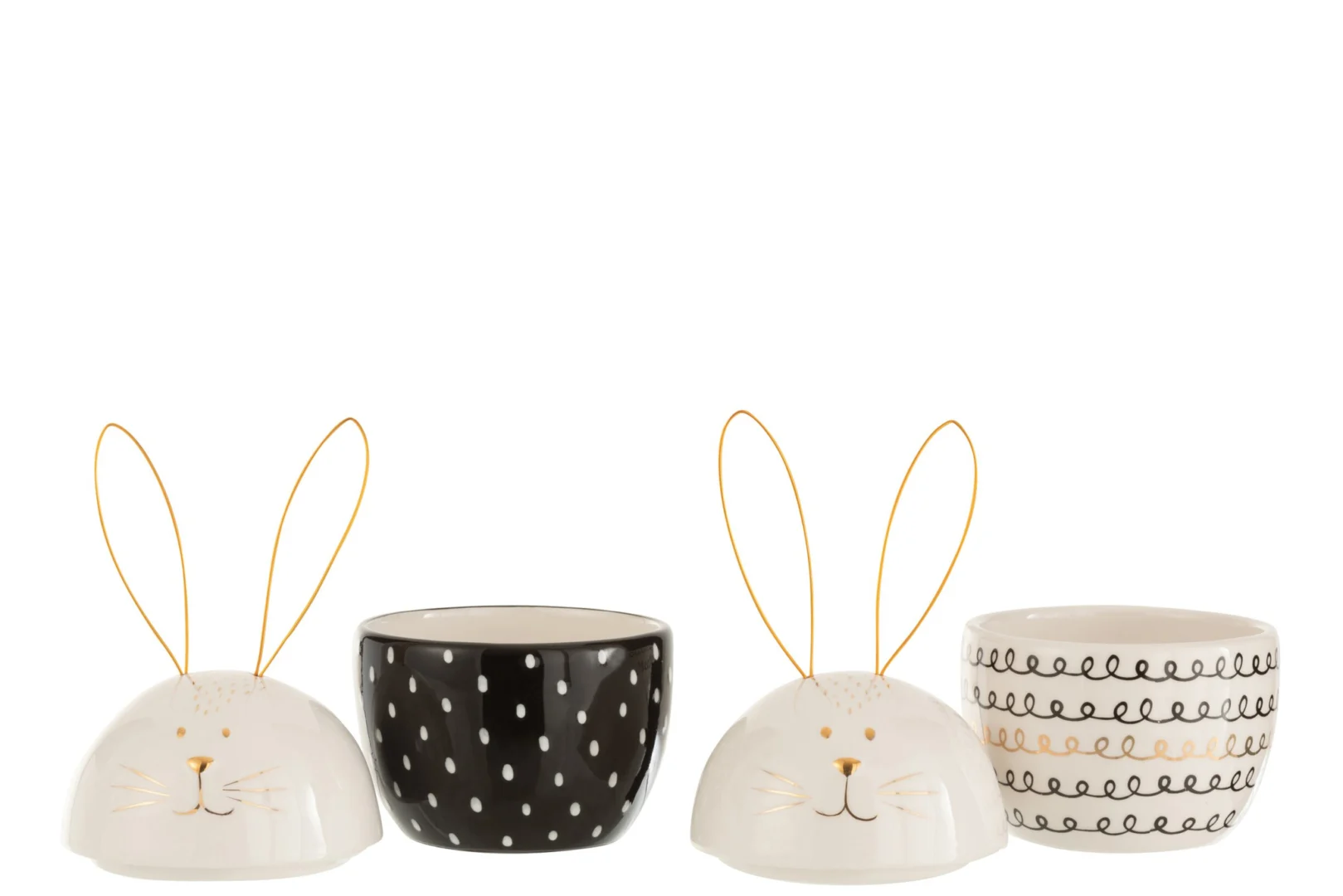 Voorraadpot Klostas Dolomiet Wit set van 2 met bunny-oren, zwart-witte en witte accenten