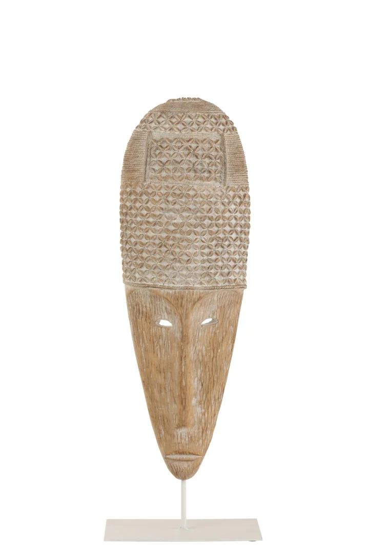 Decoratie Gukio polyresin naturel, slank Afrikaans masker op standaard met gedetailleerde textuur