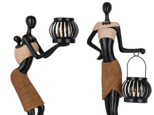 Waxinelichthouder Faasira Polyresin Bruin - Set van 2